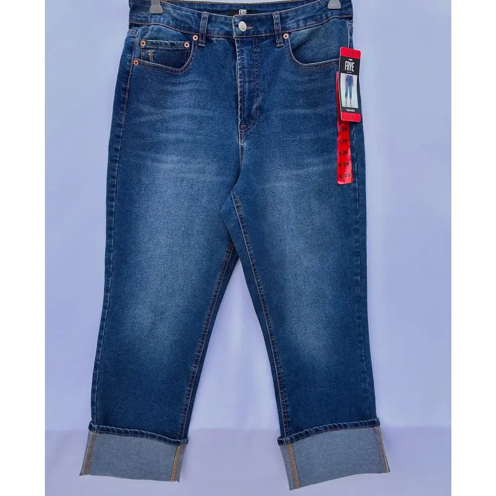 NWT Frye High Rise Cuffed Straight Leg Crop Jeans Women’s Size 8/29 Medium Wash - Picture 3 of 15